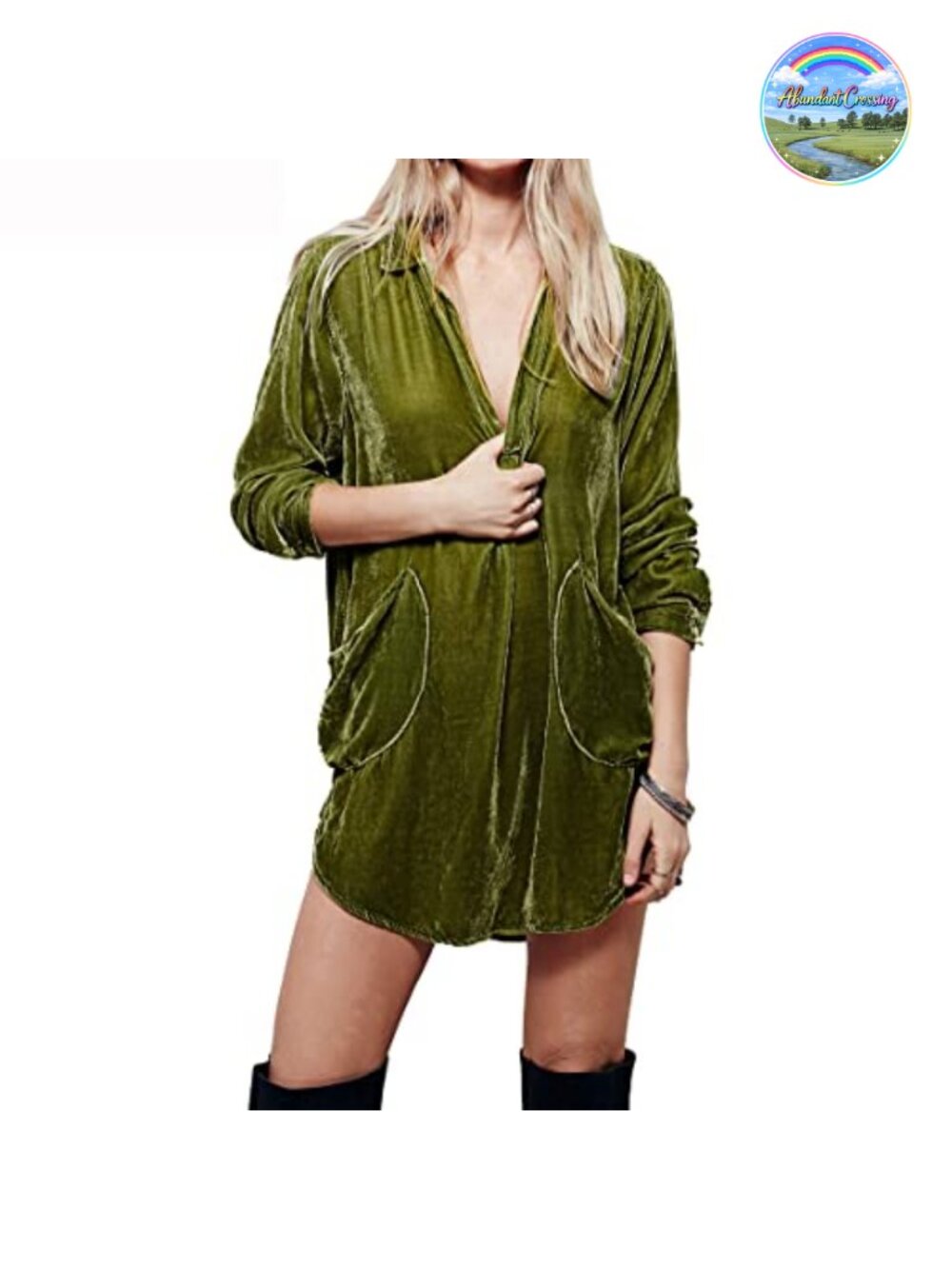 R.Vivimos Women's Velvet Long Sleeve Collared Button Down Pleated Mini Shirt